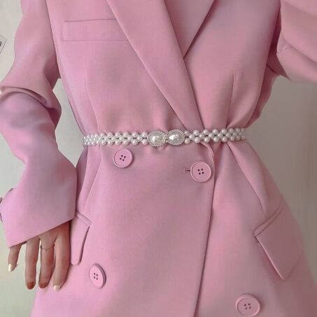 เข็มขัดมุกเอวบางโซ่ แฟชั่นเข็มขัดยางยืด