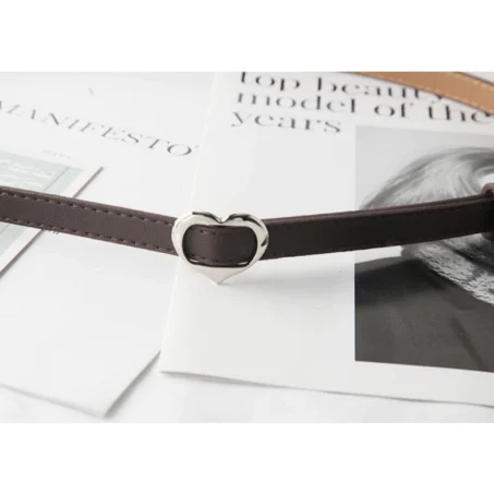 เข็ดขัดหนัง PU เส้นเล็ก หัวเข็มขัดรูปหัวใจรัก สำหรับผู้หญิง