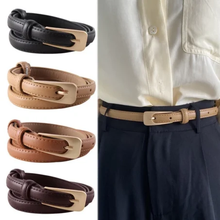 เข็มขัดลำลอง อุปกรณ์โลหะ สีพื้น สำหรับผู้หญิง ขายยกเซ็ต 5 ชิ้น