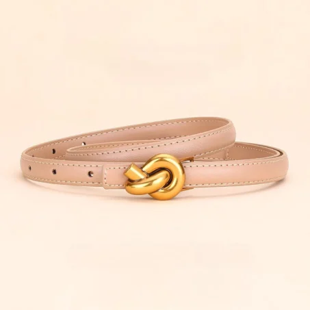 เข็มขัดสุภาพสตรีแฟชั่น ดีไซน์หรูหรา หนังตกแต่งเรียบง่าย สีชานม