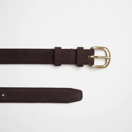 เข็มขัดหนังแท้ หนังกลับสีน้ำตาล หัวทองเหลือง กว้าง 1 นิ้ว