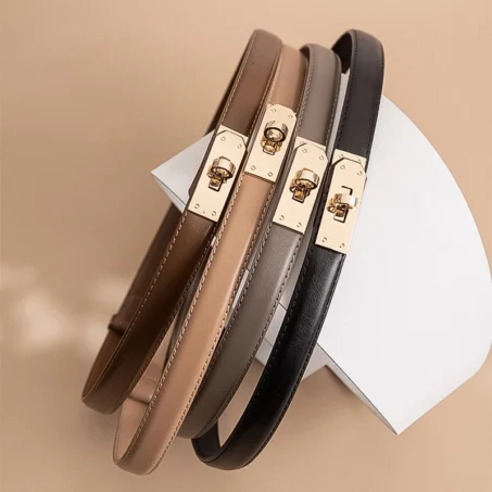 เข็มขัดหนัง หัวเข็มขัดสีทองวินเทจ หุ้มหนังทั้งเส้น ขายส่ง 12 ชิ้นคละสี