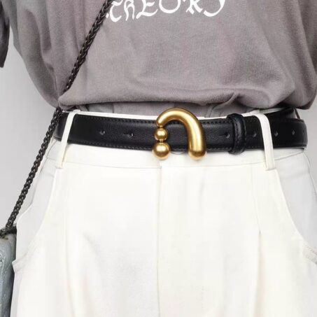 เข็มขัดแฟชั่นเกาหลี สไตล์วินเทจ หัวเข็มขัดโลหะสีทอง