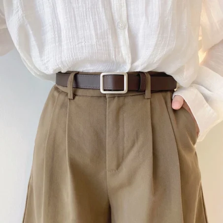 เข็มขัดแฟชั่นเกาหลีย้อนยุค สีน้ำตาล