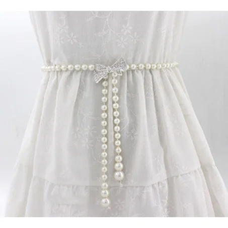 เข็มขัดโซ่มุกรูปโบว์ ปรับขนาดได้